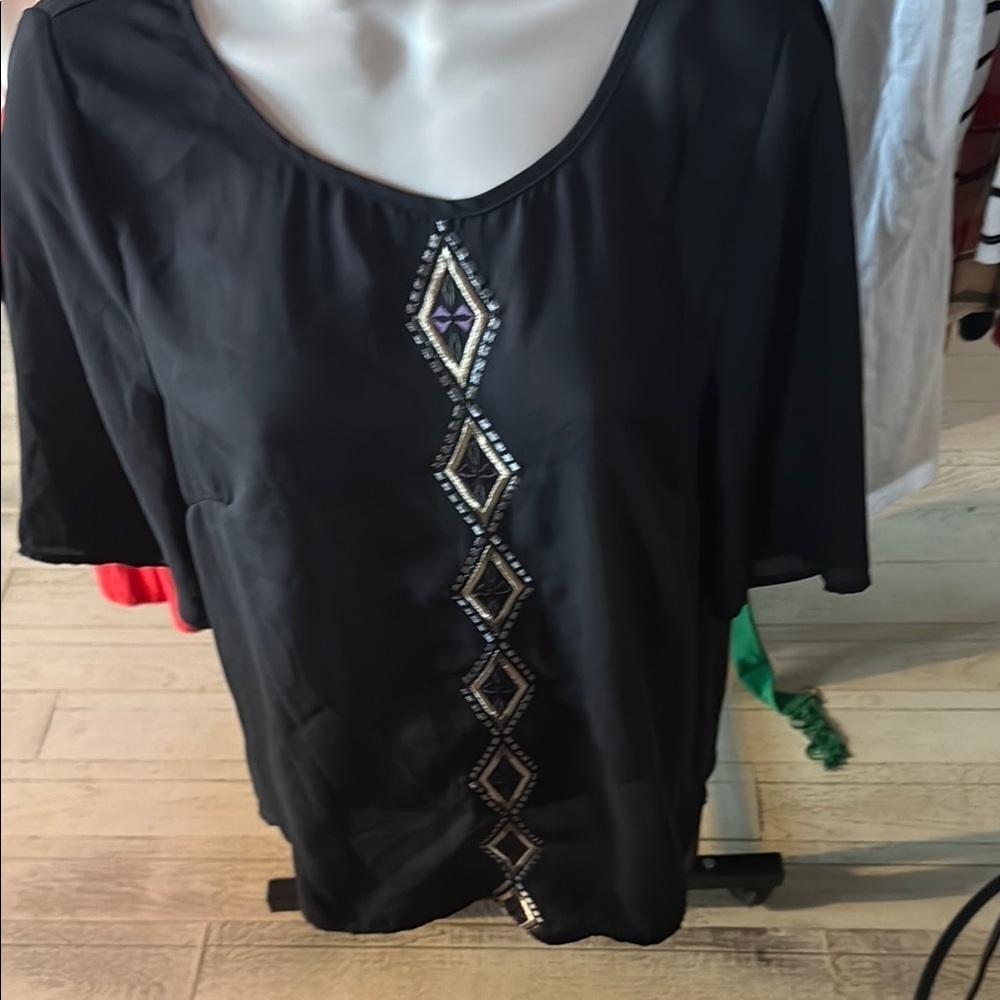 Francesca's Collections Black Embellished Blouse